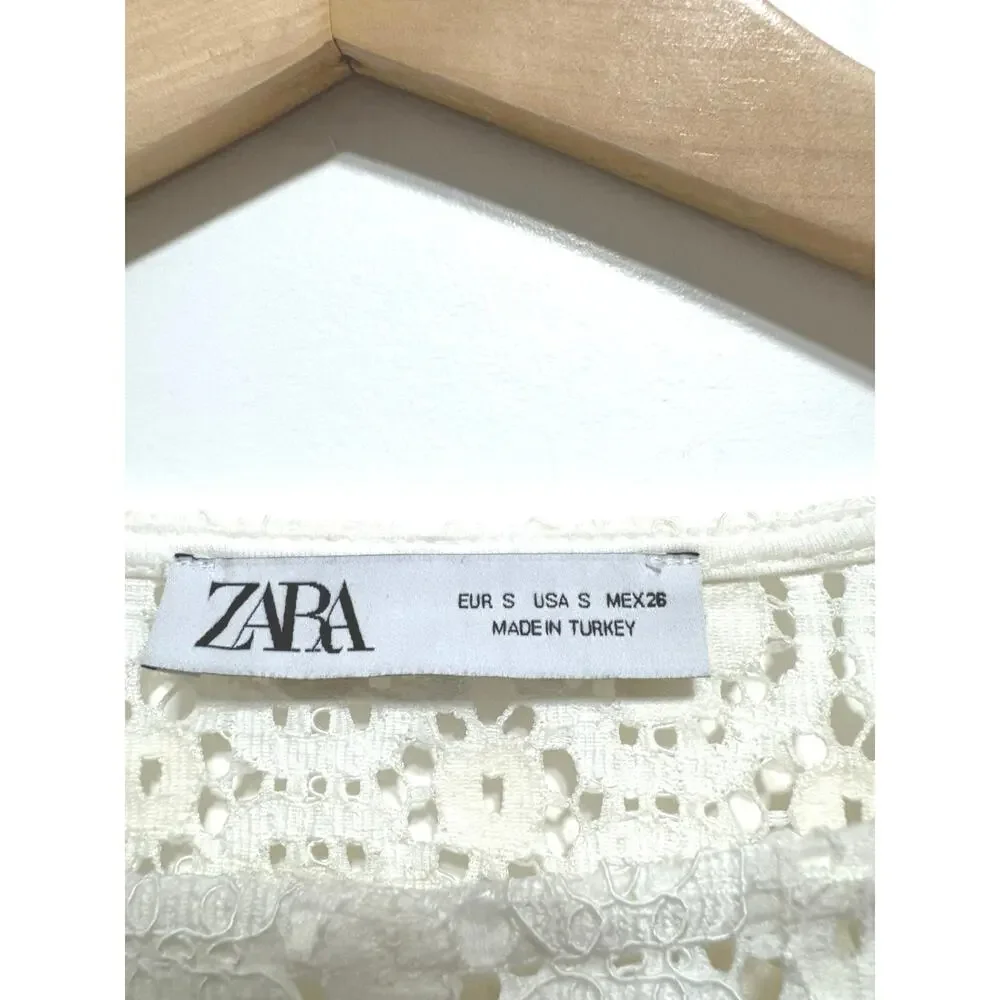 Zara Woman Collection Ivory Lace Blouse Ruffled Sleeves Size S